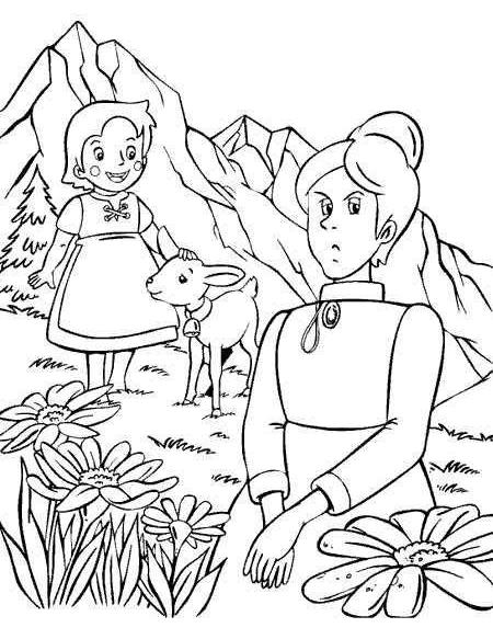 coloriage heidi a la montagne